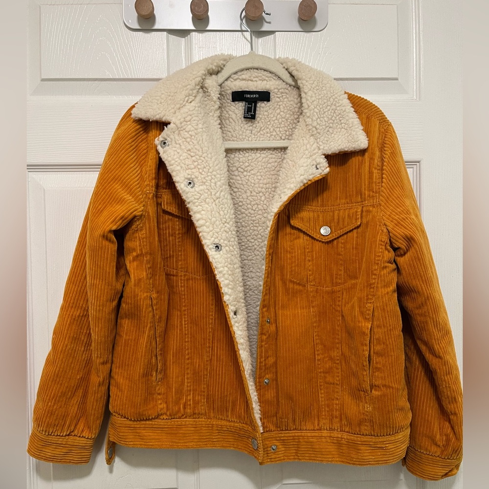 Forever 21 Corduroy Jacket with Sherpa Lining -Orange/Yellow